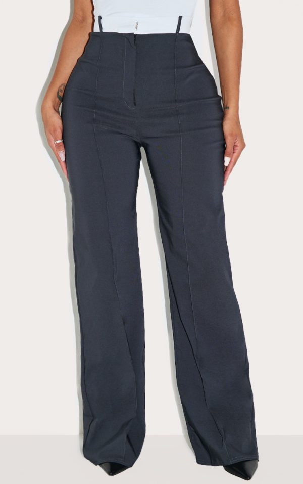 Shape Charcoal Stretch Woven Contrast Waistband Wide Leg Pants