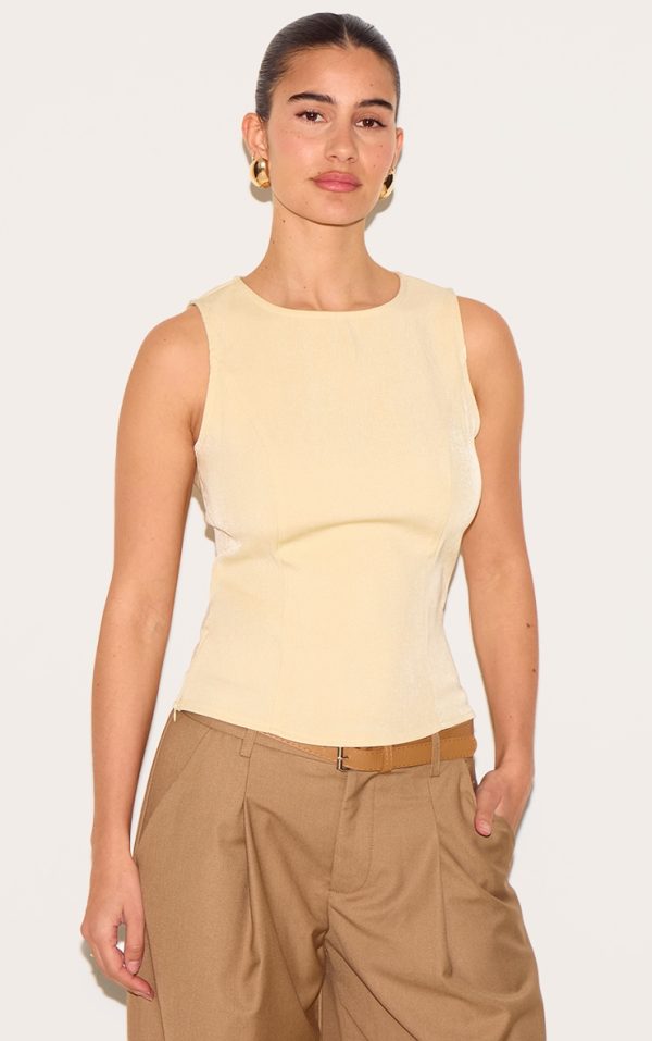 Cream Fitted Woven Long Top