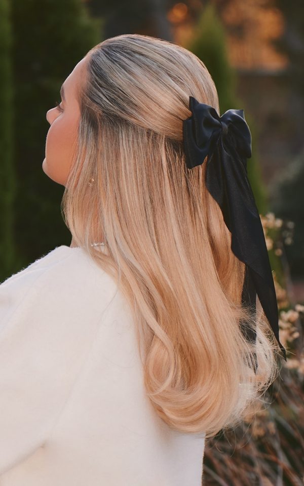 Black Large Satin Bow Hair Clip