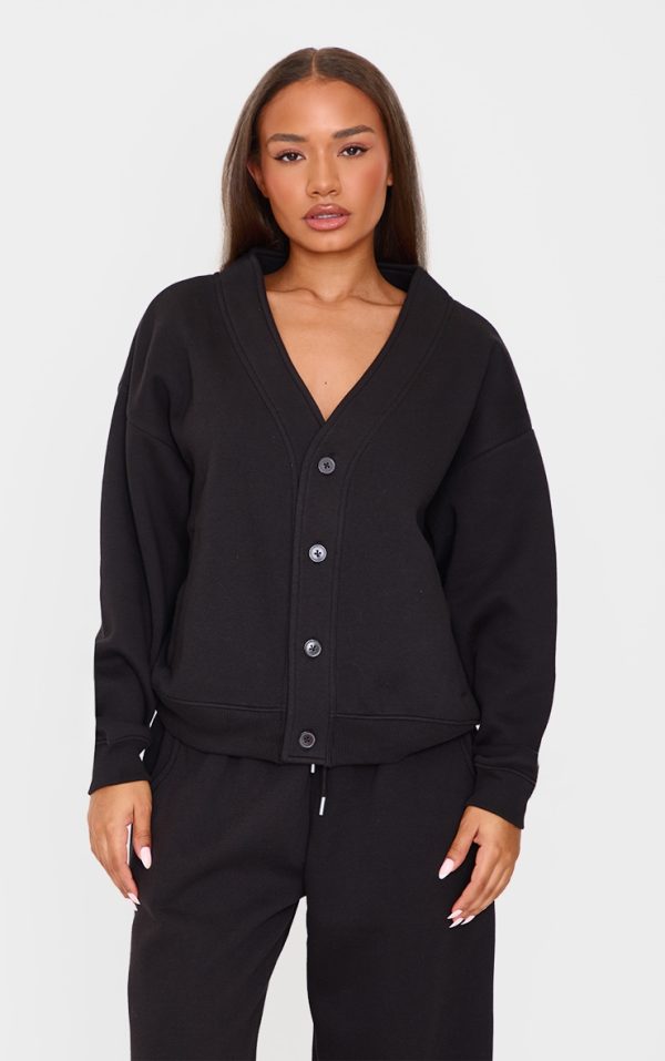Petite Black Button Up Side Pocket Sweatshirt