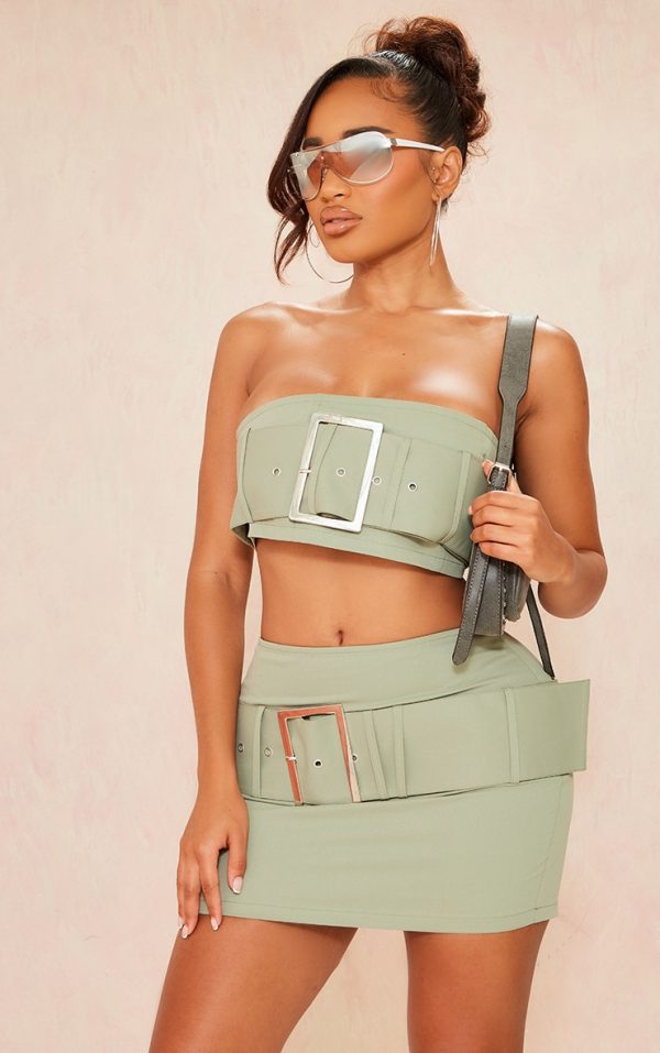 Shape Khaki Woven Belted Bandeau