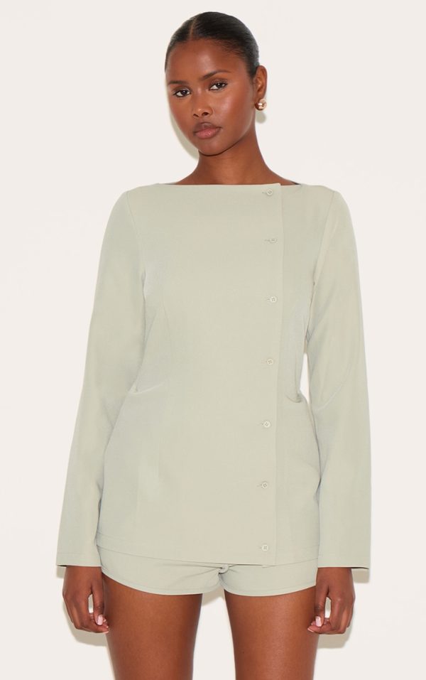 Clay Woven Asymmetric Button Tailored Skort Romper