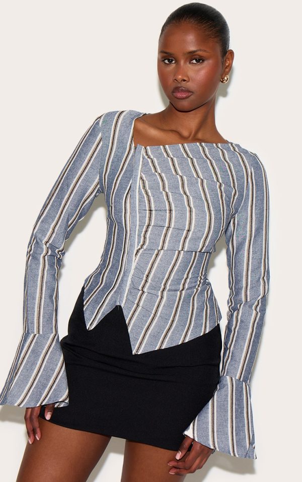 Blue Striped Asymmetric Hem Top