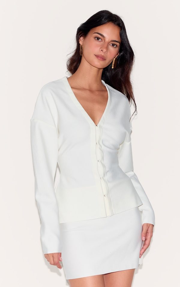 Cream Knitted Tailored Hook And Eye Cardigan