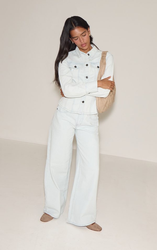 Ice Blue Mid Waist Wide Leg Jeans