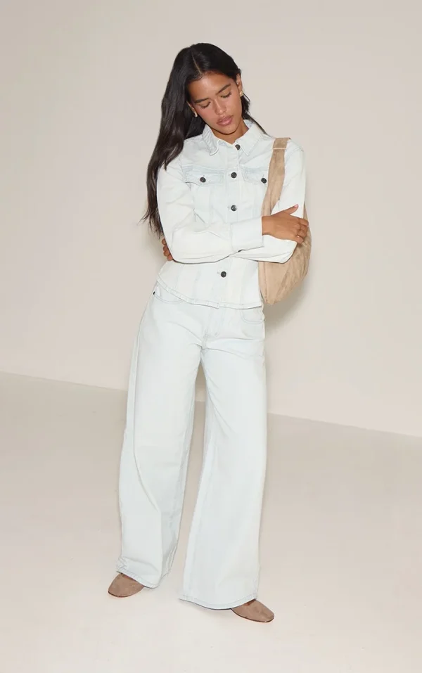 Ice Blue Mid Waist Wide Leg Jeans