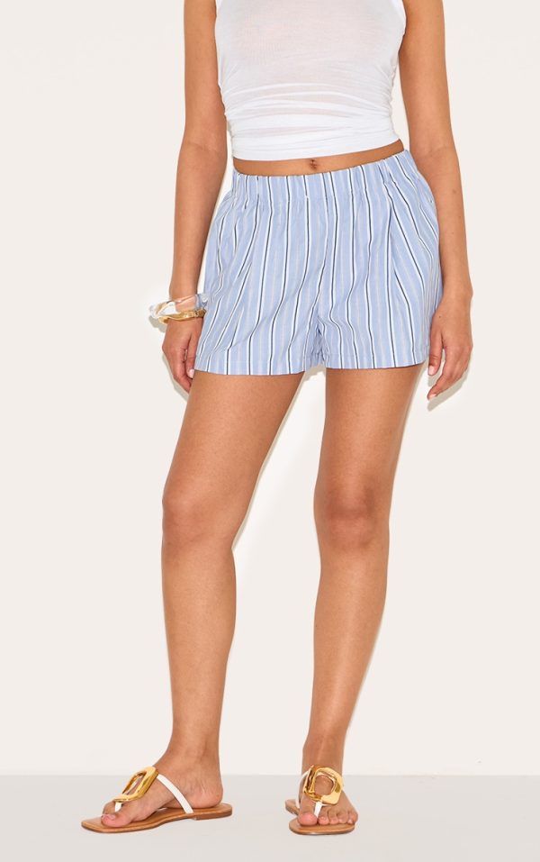 Petite Blue Pinstripe Elasticated Waist Shorts