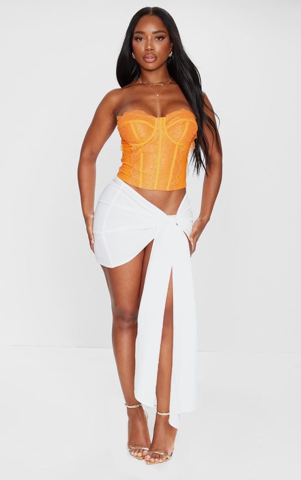 Shape White Crinkle Tie Mini Skirt
