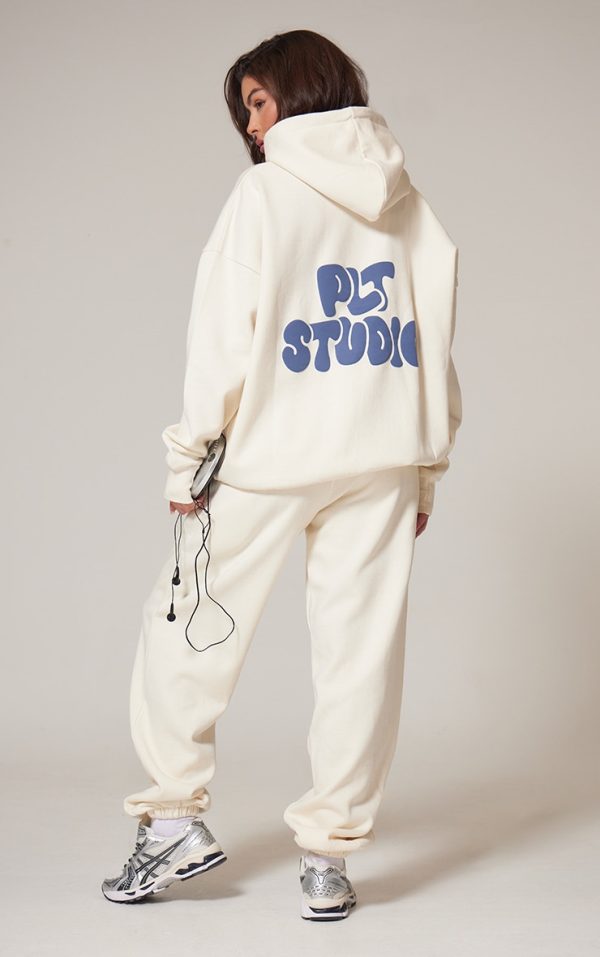 PRETTYLITTLETHING Sand Premium Studio Print Oversized Hoodie