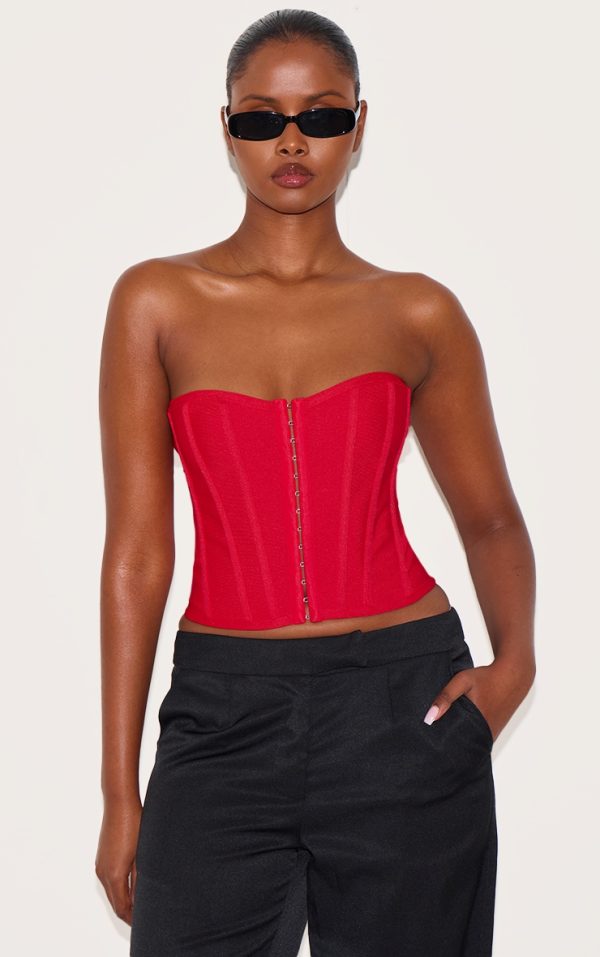 Dusty Red Bandage Hook And Eye Structured Corset
