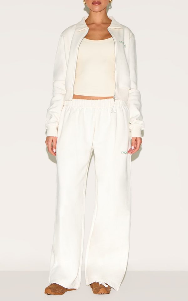 Cream Split Hem Wide Leg Sweatpants