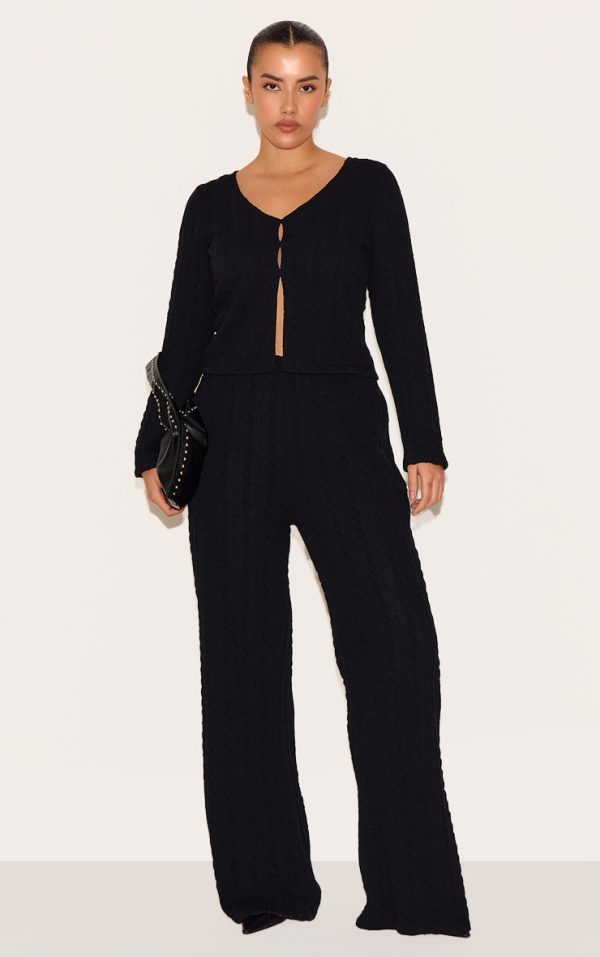 Plus Black Textured Wide Leg Pants
