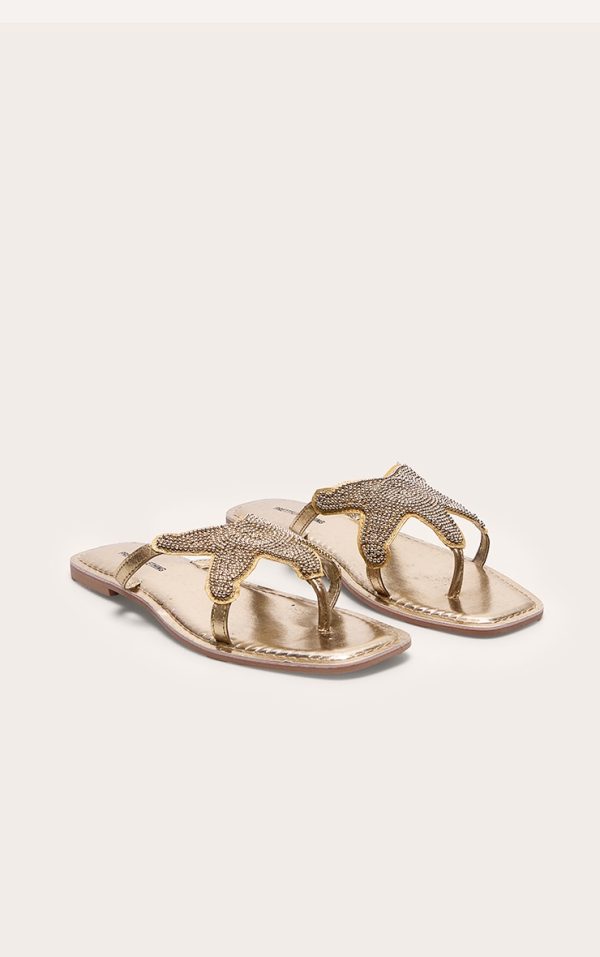 Gold Beaded Star Toe Thong Sandals