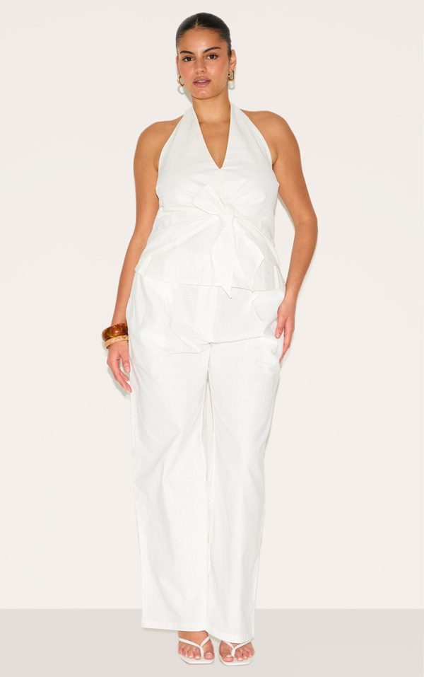 Plus White Linen Pintuck Pant
