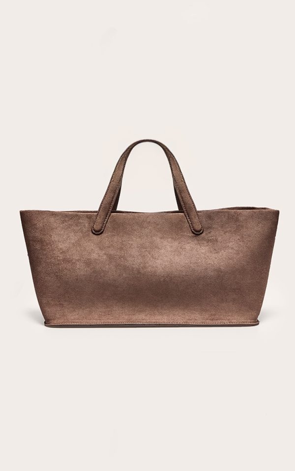 Chocolate Faux Suede Elongated Hand Bag