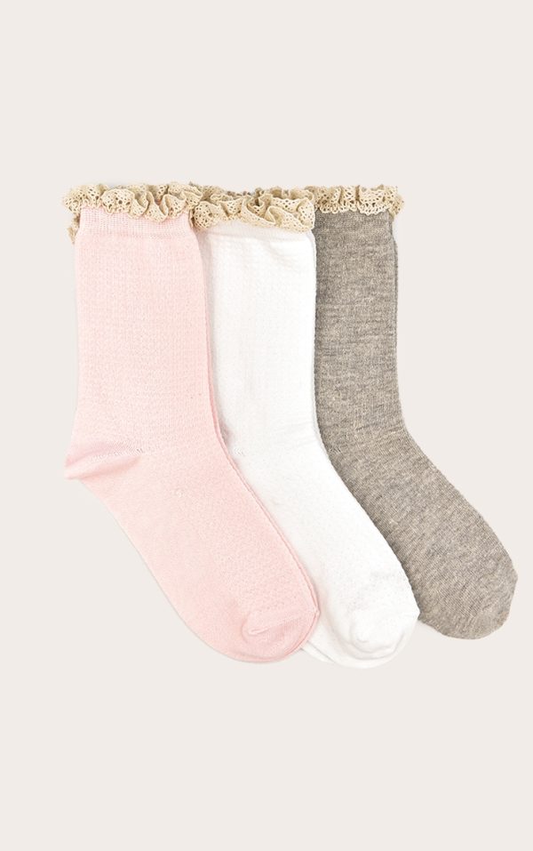 Grey Tonal Frill Pack Of 3 Socks