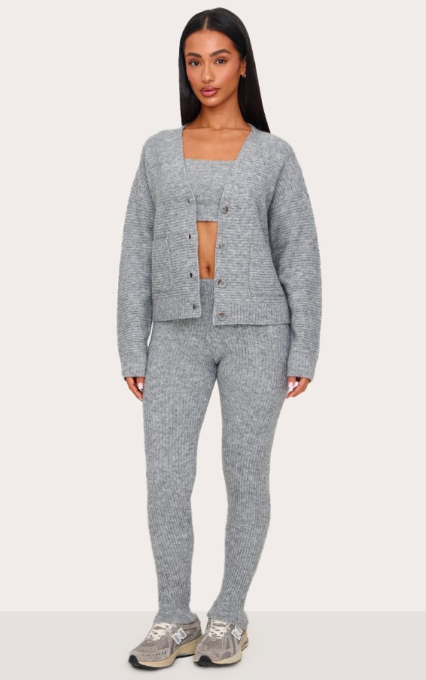 Petite Grey Marl Rib Knit Leggings