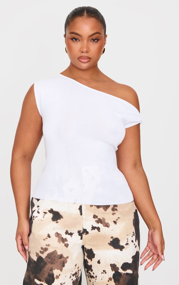Plus White Fine Knit Twist Neck Vest Top