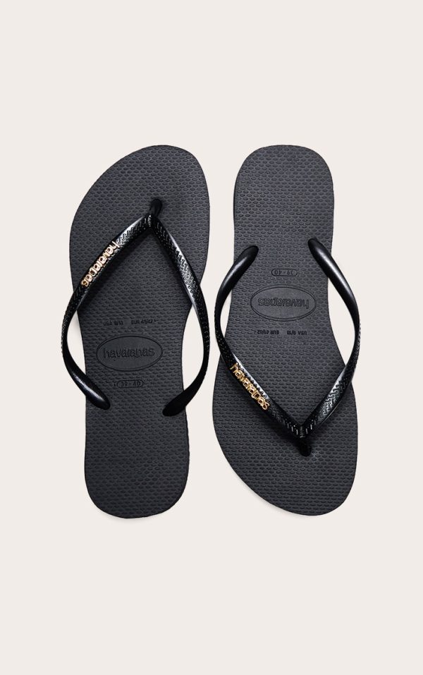 Black Havaianas Slim Logo Metallic Flip Flops