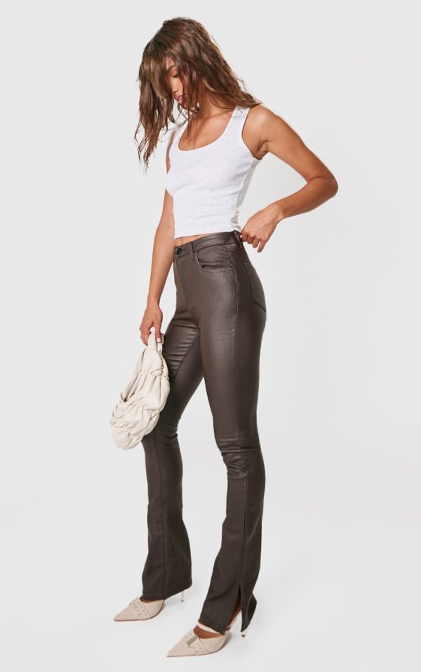 Chocolate Coated Denim Split Hem Flares