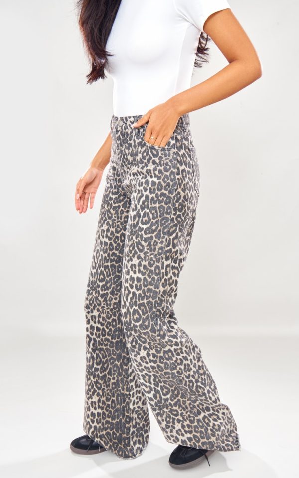 Tall Brown Leopard Print Wide Leg Denim Jeans