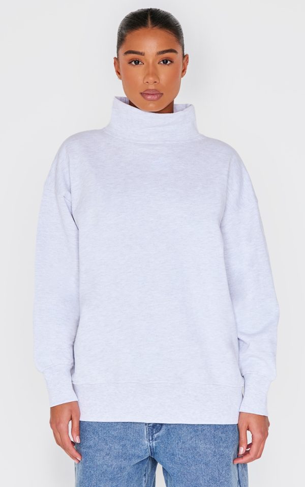 Ice Grey Premium Fleeceback Oversized High Neck Sweatshirt