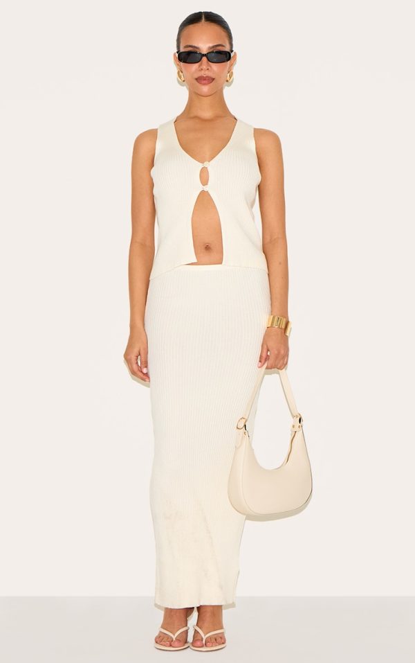 Petite Cream Knitted Maxi Skirt