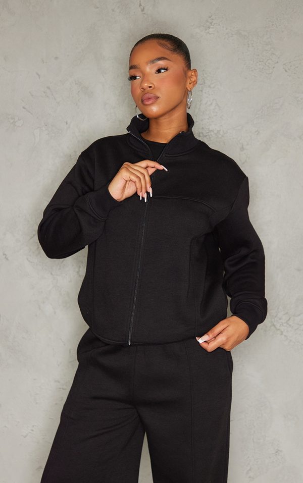 Black Seam Detail Zip Through Track Top
