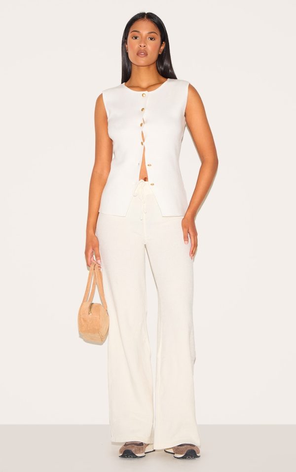 Tall Oatmeal Soft Textured Knit Drawstring Wide Leg Pants