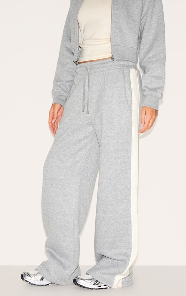 Ash Grey Contrast Panel Detail Wide Leg Sweatpants