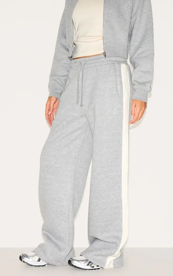 Ash Grey Contrast Panel Detail Wide Leg Sweatpants