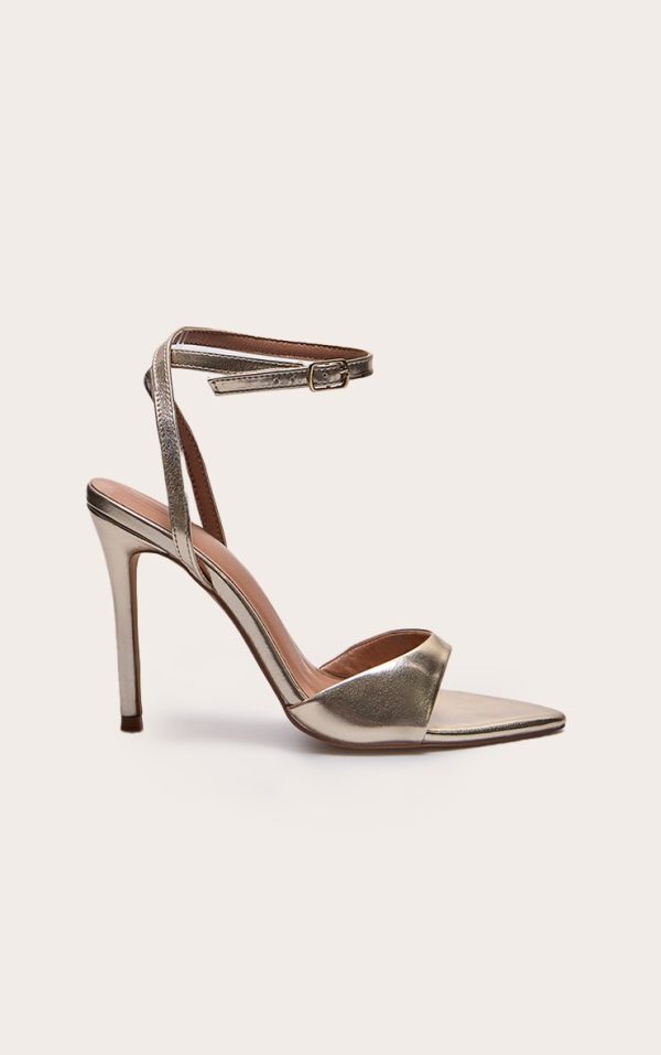 Gold PU Point Toe High Stiletto Heeled Sandals