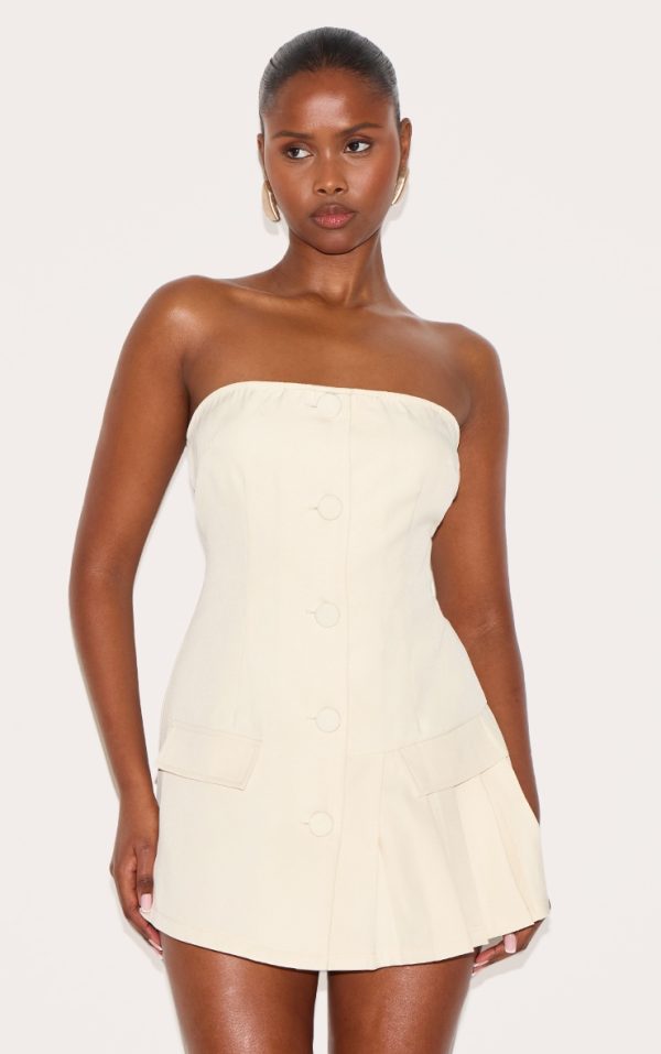 Almond Tailored Pleat Detail Bandeau Romper