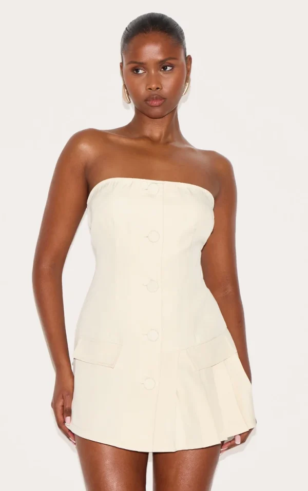 Almond Tailored Pleat Detail Bandeau Romper