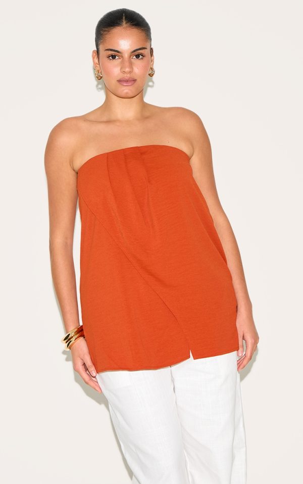 Plus Rust Floaty Woven Split Hem Bandeau Long Top