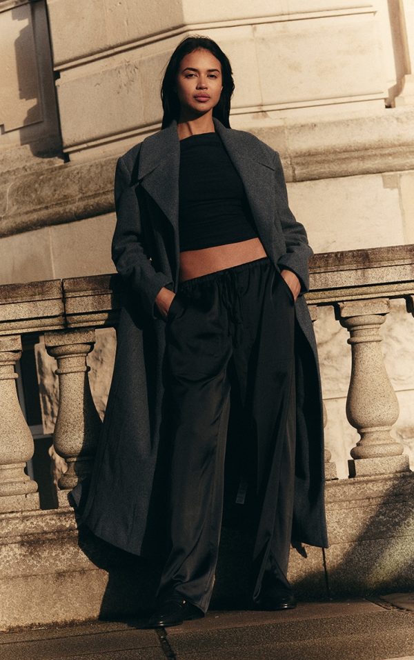 Navy Satin Low Rise Drawstring Pants