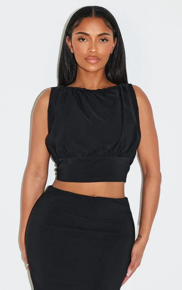 Shape Black Stretch Woven Ruched Bust Top