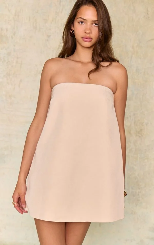 Cream Bandeau A-line Dress