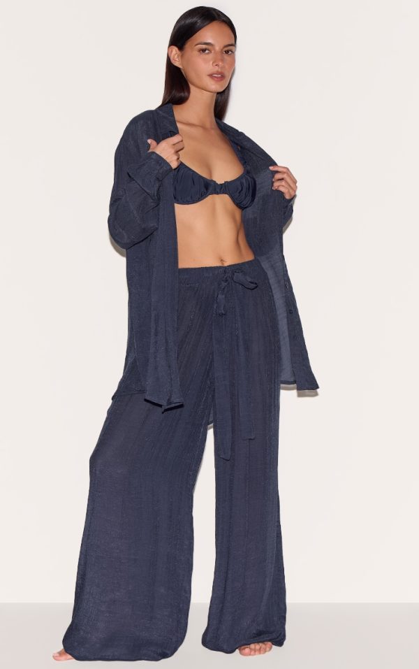 Navy Woven Palazzo Beach Pants