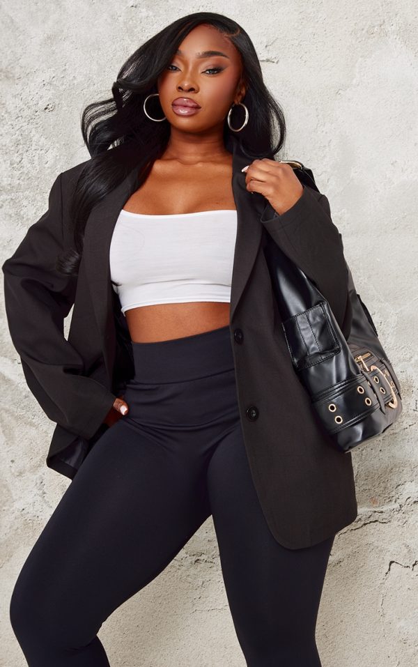 Plus Black Seam Detail Structured Oversized Blazer