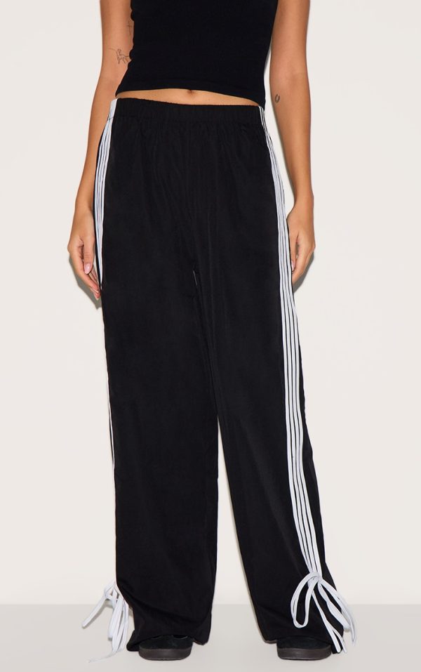Black Shell Bow Detail Track Pants