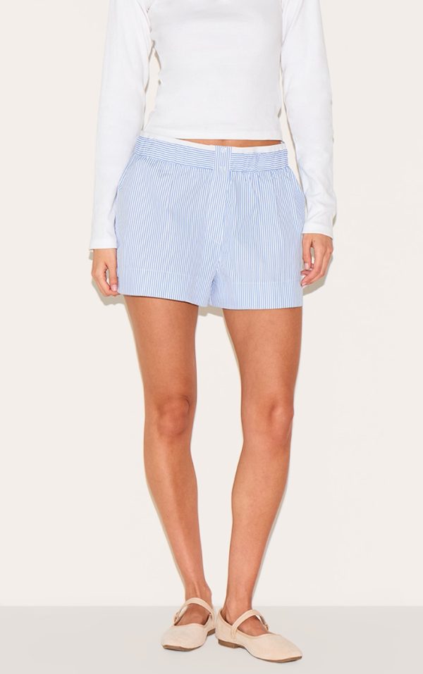 Blue Pinstripe Contrast Waistband Shorts
