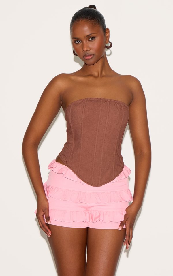 Brown Linen Blend Boned Corset