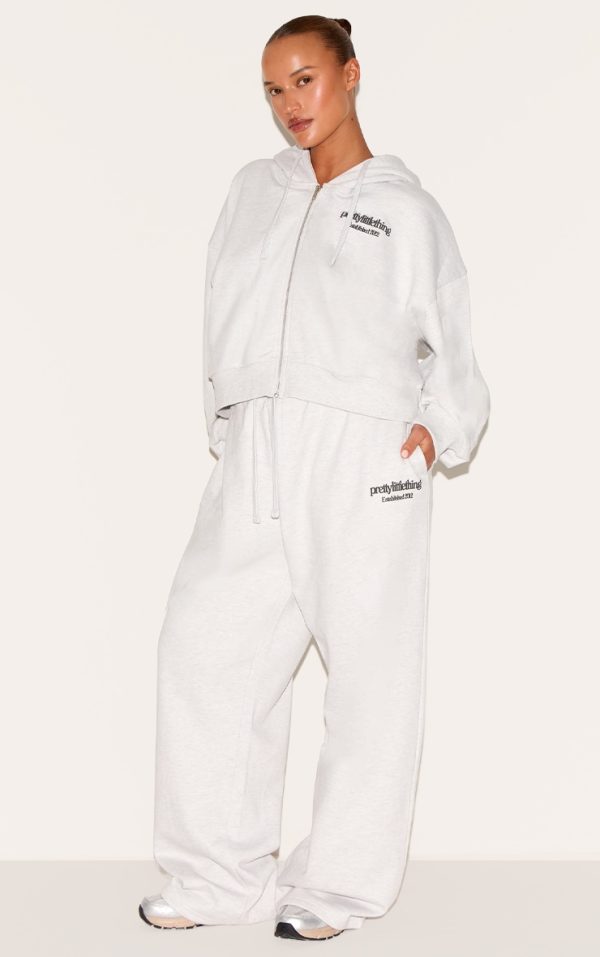 Plus Washed Grey Premium Print Wide Leg Sweatpants