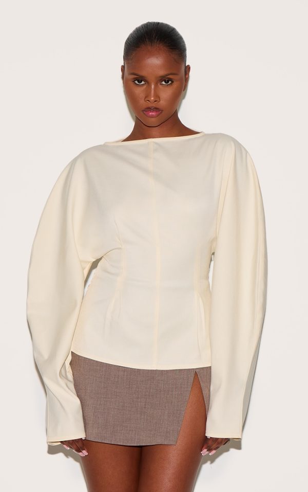 Butter Yellow Woven Boatneck Fitted Blouse