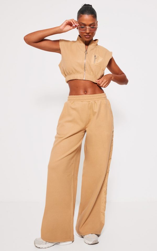 Stone Fleece Contrast Mid Rise Wide Leg Sweatpants