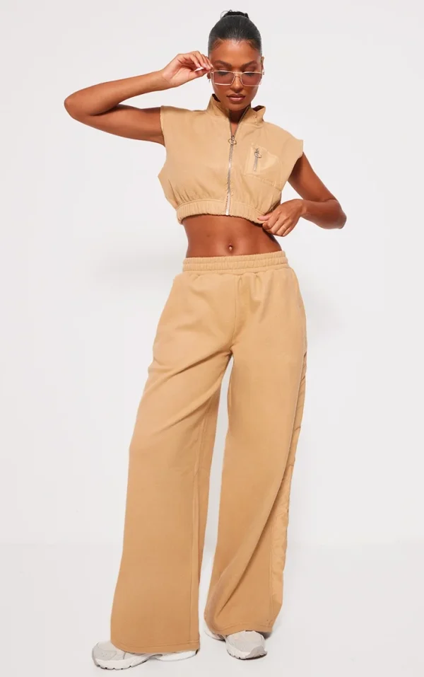 Stone Fleece Contrast Mid Rise Wide Leg Sweatpants