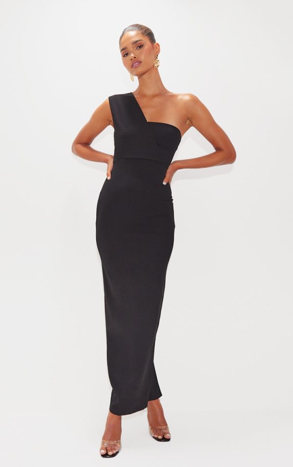 Black One Shoulder Fitted Maxi Dress