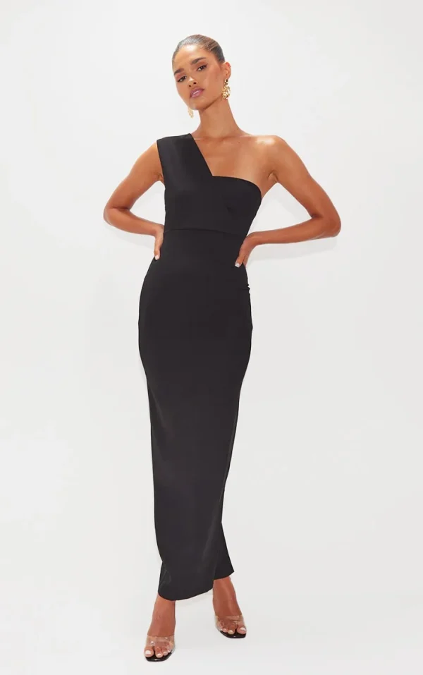 Black One Shoulder Fitted Maxi Dress