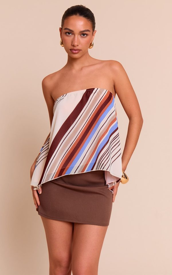 Multi Printed Striped Chiffon Floaty Bandeau Top